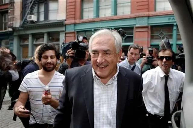 Dominique Strauss-Kahn in Tribeca yesterday—he's pretty thrilled to leave NYC.